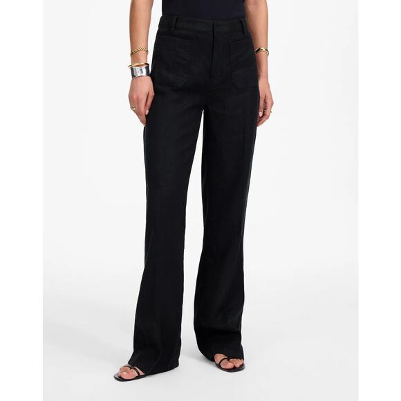 NWT Madewell Patch Pocket Flare Pant in 100% Linen in Jet Black size 10 - Picture 1 of 8